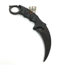 Load image into Gallery viewer, FIXED BLADE KARAMBIT KNIFE W/ BLACK FINGER GROOVED ABS HANDLE GLASS BREAKER