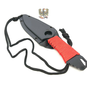 COOL NECK FIXED DROP POINT BLADE KNIFE WITH RED NYLON CORD WRAPPED HANDLE