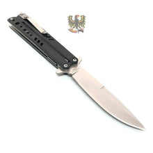 Load image into Gallery viewer, LINERLOCK ASSISTED OPENING BLACK ALUMINUM HANDLE SATIN FINISH STAINLESS BLADE