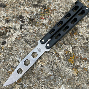 BEAR & SON 114BTR 5 BLACK BUTTERFLY TRAINER 4" CLOSED HIGH CARBON UNSHARPENED