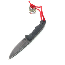 Load image into Gallery viewer, SHARP SOLID NECK KNIFE WITH DROP POINT BLADE  BLACK G10 HANDLE AND KYDEX SHEATH