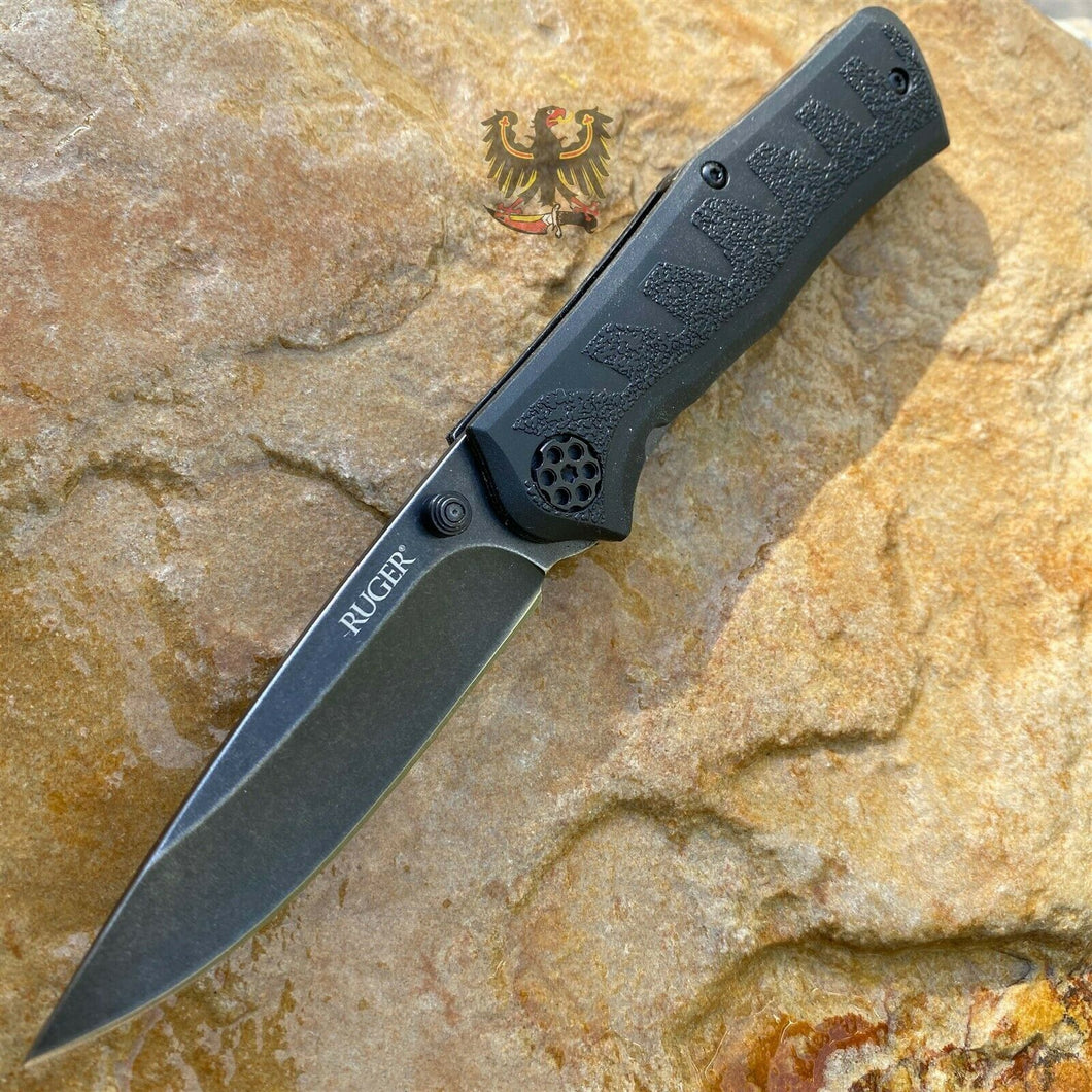 RUGER BY CRKT CRACK-SHOT COMPACT ASSISTED FOLDING KNIFE 3.38 BLACK STONEWASHED