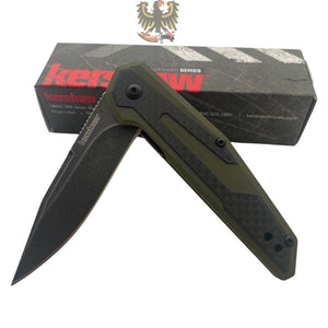 KERSHAW  JENS ANSO FRAXION FLIPPER KNIFE  CLIP POINT BLADE, OLIVE G10 HANDLES