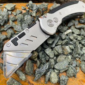 MTECK HEAVY DUTY BUTTON LOCK SILVER UTILITY KNIFE WITH ALUMINUM HANDLE
