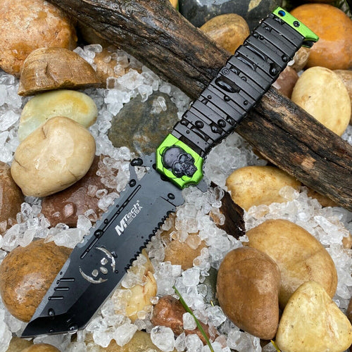 SKULL TANTO ASSISTED OPENING PART SERRATED TANTO POINT LINERLOCK FOLDING POCKET