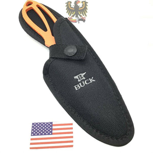 BUCK LARGE PAKLITE SKINNER GUTHOOK KNIFE ORANGE FIX BLADE WITH SHEATH