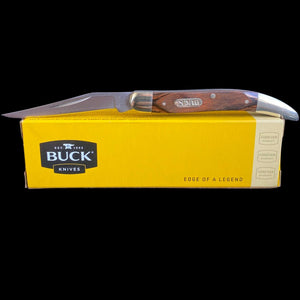 BUCK  TOOTHPICK FOLDING POCKET KNIFE WITH BROWN RICH GRAIN WOOD HANDLE