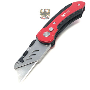 MTECH HEAVY DUTY BUTTON LOCK RED UTILITY KNIFE WITH ALUMINUM HANDLE