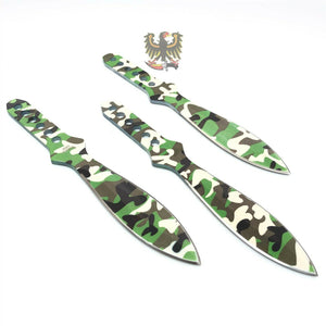 THROWING KNIFE SET (3) CAMO WITH BLACK NYLON BELT DOUBLE EDGE