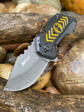 Load image into Gallery viewer, LINERLOCK ASSISTED OPENING COOL KNIFE WITH BLACK AND YELLOW ALUMINUM HANDLE MTEC