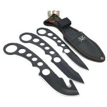 Load image into Gallery viewer, FROST CUTLERY SET FIXED BLADE KNIFE BLACK FINISH STAINLESS BLADE