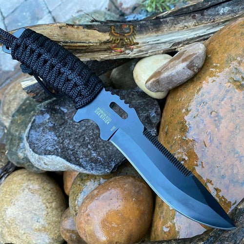 TACTICAL FIXED BLADE KNIFE 9.5 INCH OVERALL BLACK CORD WRAPPED HANDLE COOL KNIFE