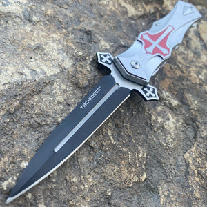 TAC FORCE CELTIC CROSS LINERLOCK POCKET KNIFE RED STILETTO STYLE BLADE