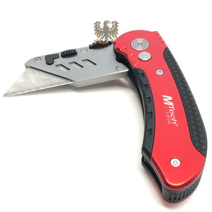 MTECH HEAVY DUTY BUTTON LOCK RED UTILITY KNIFE WITH ALUMINUM HANDLE