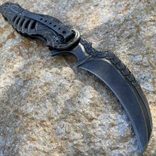 Load image into Gallery viewer, FOLDING POCKET KNIFE SKULL TALON ASSISTED OPENING LINERLOCK BLACK STONEWASH