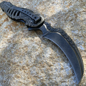 FOLDING POCKET KNIFE SKULL TALON ASSISTED OPENING LINERLOCK BLACK STONEWASH