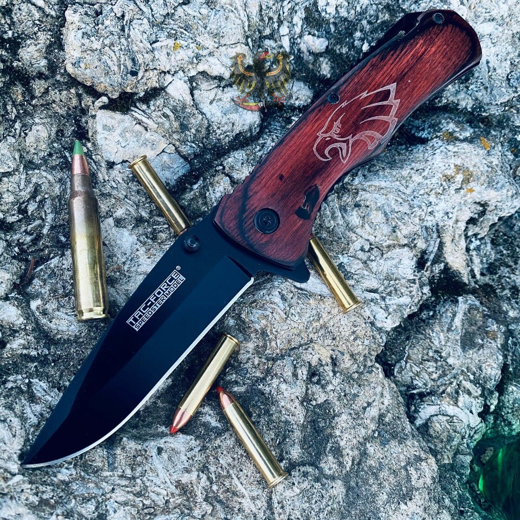 TAC FORCE ASSISTED OPENING LINERLOCK FOLDING POCKET WITH PAKKAWOOD EAGLE HANDLE
