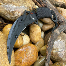 Load image into Gallery viewer, FIXED BLADE KARAMBIT MILITARY STYLE WITH BLACK CORD WRAPPED HANDLE KNIFE