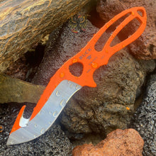 Load image into Gallery viewer, BUCK LARGE PAKLITE SKINNER GUTHOOK KNIFE ORANGE FIX BLADE WITH SHEATH
