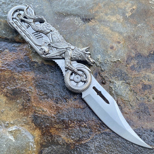FOLDING POCKET KNIFE WOLF RIDER ASSISTED OPENING LINERLOCK MOTORCYCLE HARLEY