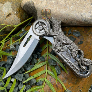 FOLDING POCKET KNIFE WOLF RIDER ASSISTED OPENING LINERLOCK MOTORCYCLE HARLEY