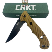 Load image into Gallery viewer, CRKT LINERLOCK FOLDING POCKET EVERYDAY CARRY KNIFE WITH DESERT TAN ZYTEL HANDLES