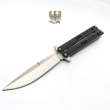 Load image into Gallery viewer, LINERLOCK ASSISTED OPENING BLACK ALUMINUM HANDLE SATIN FINISH STAINLESS BLADE